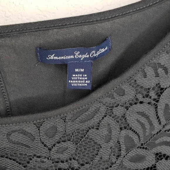 American Eagle Outfitters Dark Grey Lace Front Top - Medium - Picture 3 of 9